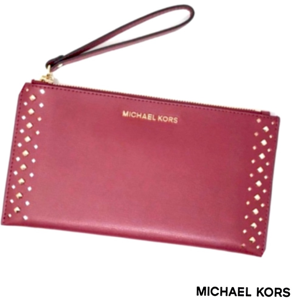 NWT Michael Kors Large Jet Set Red Leather Clutch
